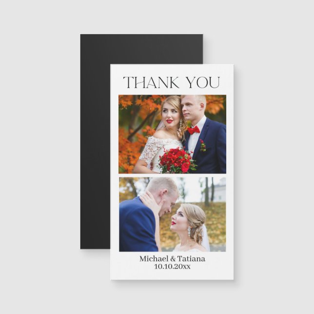 elegant 2 photos modern thank you wedding magnet (Front/Back)