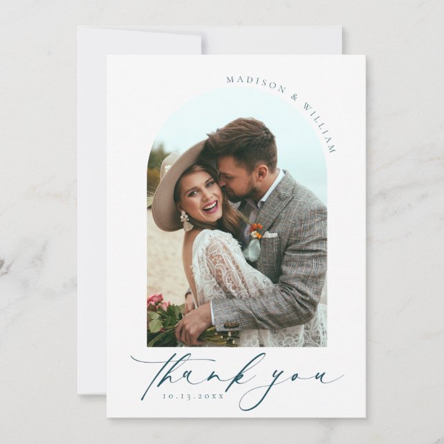 Elegant 2 Photos Wedding Thank You Card (Front)