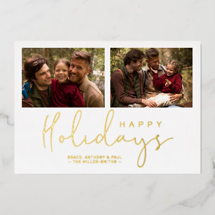Elegant 2 Photos Whimsical Happy Holidays Foil Holiday Card