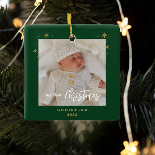 Elegant 2-Sided My First Christmas Baby's Photo Ce Ceramic Ornament