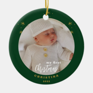 Elegant 2-Sided My First Christmas Baby's Photo Ceramic Ornament