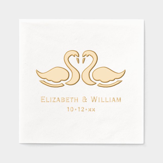 Elegant 2 Swans Silhouette Wedding Couple Foil Napkins (Front)