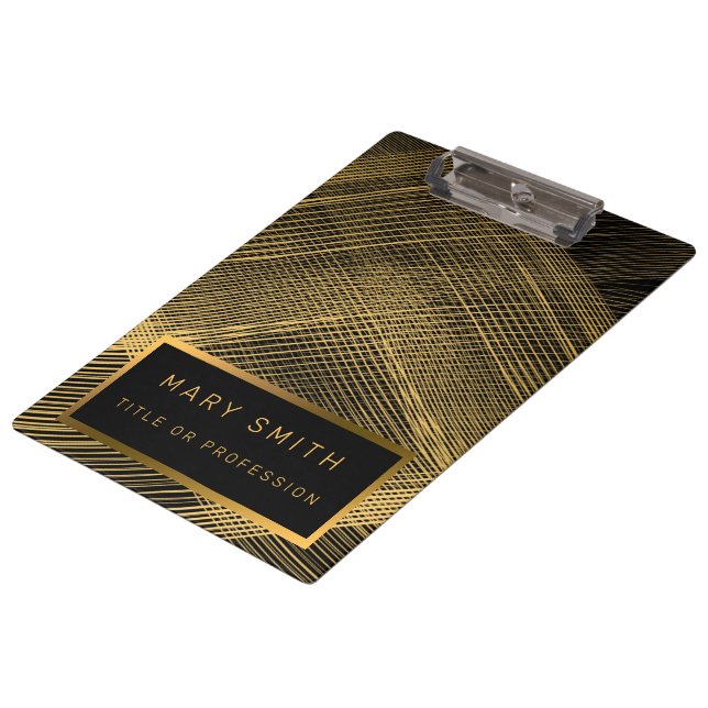 Elegant 2in1 Luxury Gold Black Business Card & Clipboard (Angled)