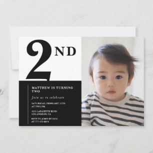 Elegant 2nd birthday invitation Black Chic Modern 