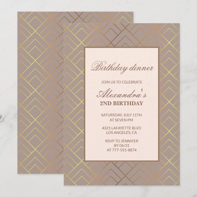 Elegant 2nd birthday invitations Birthday dinner  (Front/Back)
