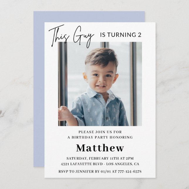Elegant 2nd birthday invitations Boy Photo (Front/Back)