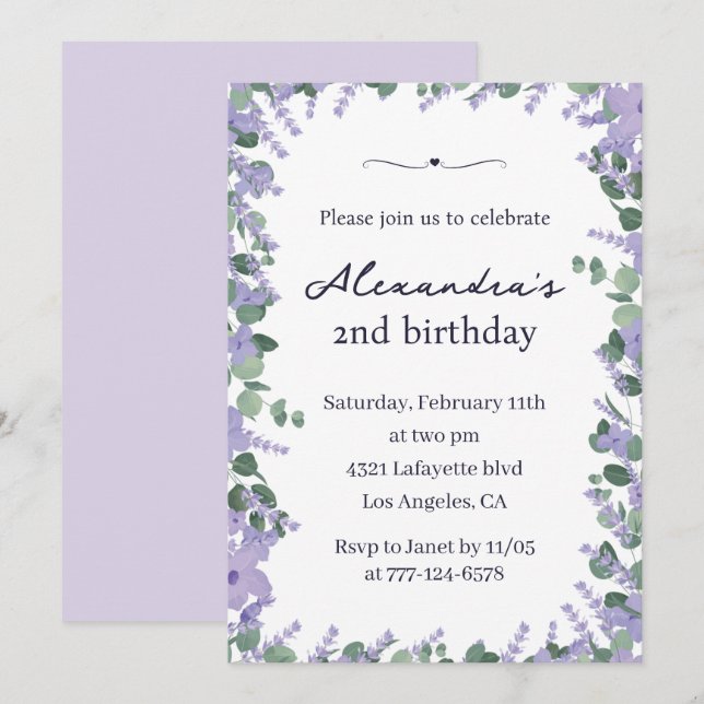 Elegant 2nd birthday invitations Floral Frame (Front/Back)