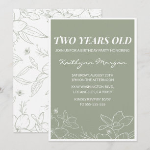 Elegant 2nd birthday invitations Floral Green