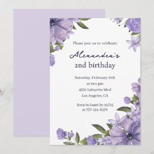 Elegant 2nd birthday invitations Lavender Floral