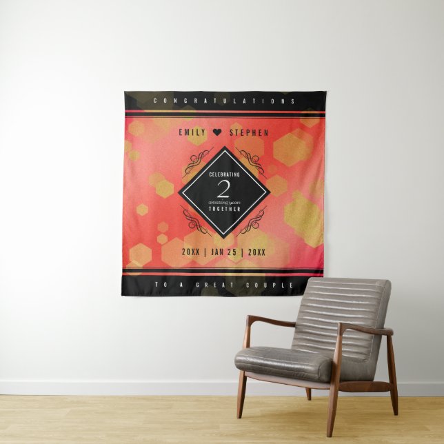 Elegant 2nd Garnet Wedding Anniversary Celebration Tapestry (In Situ)