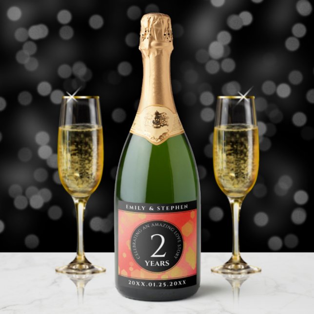 Elegant 2nd Garnet Wedding Anniversary Sparkling Wine Label (Creator Uploaded)