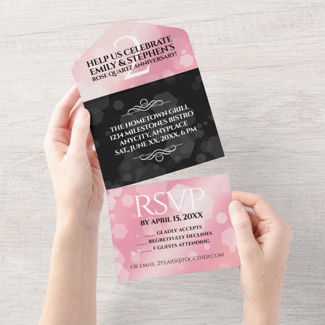 Elegant 2nd Rose Quartz Wedding Anniversary All In One Invitation (Tearaway)
