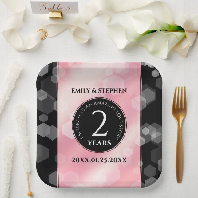 Elegant 2nd Rose Quartz Wedding Anniversary Paper Plate (Wedding)