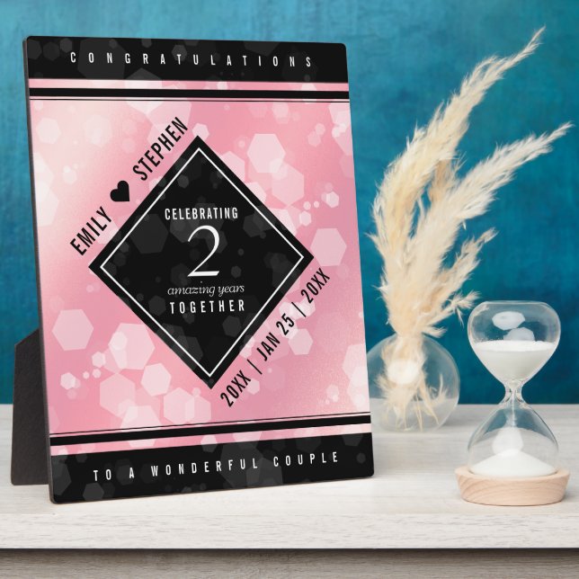 Elegant 2nd Rose Quartz Wedding Anniversary Plaque (Side)