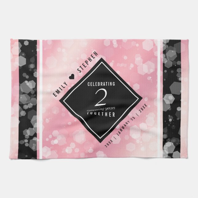 Elegant 2nd Rose Quartz Wedding Anniversary Tea Towel (Horizontal)