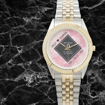 Elegant 2nd Rose Quartz Wedding Anniversary Watch<br><div class="desc">Celebrate the 2nd rose quartz wedding anniversary and a love that stands the test of time with this stylish watch! Elegant black and white lettering with hexagonal confetti on a rich pink background add a memorable touch for this special occasion and milestone. Customise with the couple's names, and dates of...</div>
