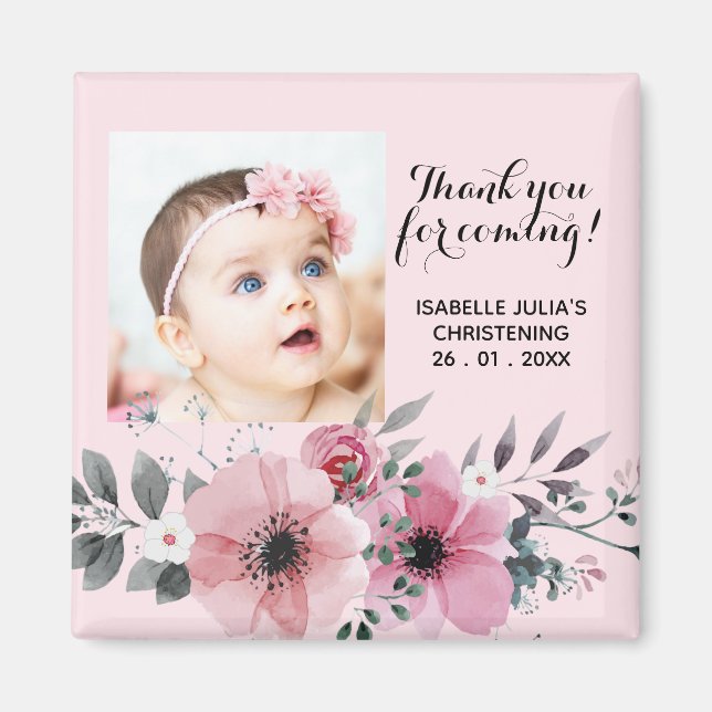 Elegant 2x2 Pink THANK YOU FOR COMING! Christening Magnet (Front)