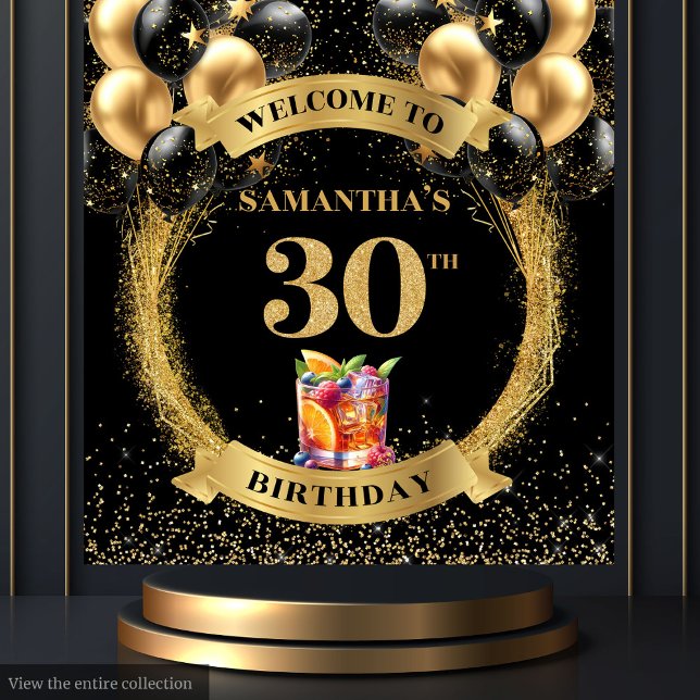 Elegant 30th Birthday Black Gold Glitter Backdrop Tapestry (Elegant 30th Birthday Black Gold Glitter Backdrop)