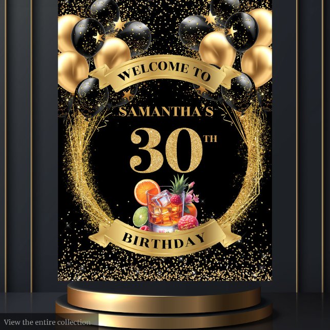 Elegant 30th Birthday Black Gold Party Backdrop Tapestry (Elegant 30th Birthday Black Gold Party Backdrop)