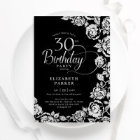 Elegant 30th Birthday Black Silver Roses