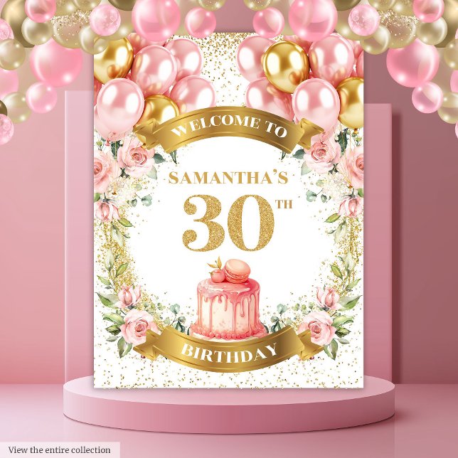 Elegant 30th Birthday Blush Gold Party Display Tapestry (Elegant 30th Birthday Blush Gold Party Display)