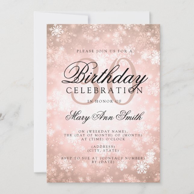Elegant 30th Birthday Copper Winter Wonderland Invitation (Front)