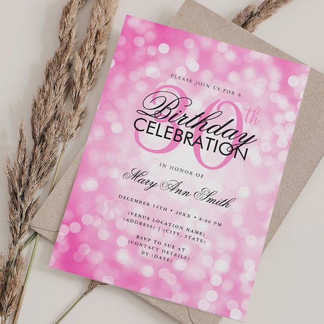 Elegant 30th Birthday Glam Hot Pink Shimmer Light Invitation (Elegant 30th Birthday Glam Hot Pink Shimmer Light Invitation)