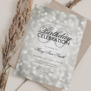 Elegant 30th Birthday Glam Silver Shimmer Lights Invitation