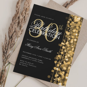 Elegant 30th Birthday Glam Sparkles Gold & Black Invitation