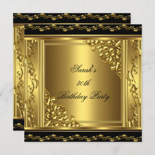 Elegant 30th Birthday Gold Black Gold Floral 3 Invitation