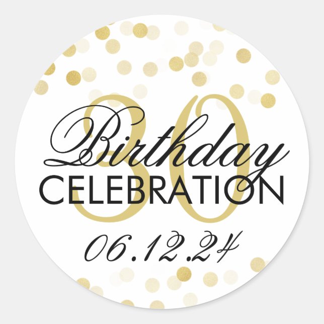 Elegant 30th Birthday Gold Foil Glitter Lights Classic Round Sticker (Front)