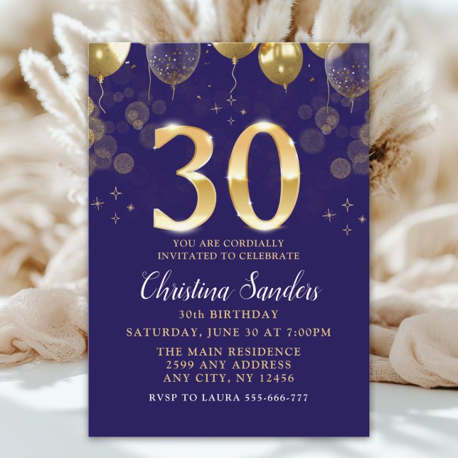 Elegant 30th Birthday Invitation with Gold Ballons (Creator Uploaded)