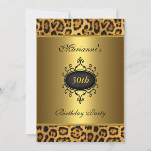 Elegant 30th Birthday Leopard Black Antique Jewel Invitation