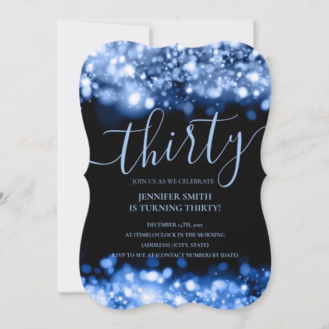 Elegant 30th Birthday Navy Blue Glam Lights Invitation (Front)