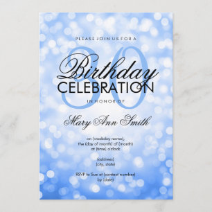Elegant 30th Birthday Party Blue Glitter Lights Invitation