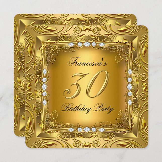 Elegant 30th Birthday Party Elite Gold Diamonds Invitation (Front/Back)