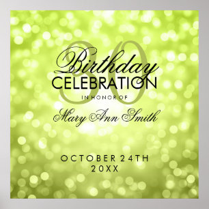 Elegant 30th Birthday Party Glitter Lights Green Poster