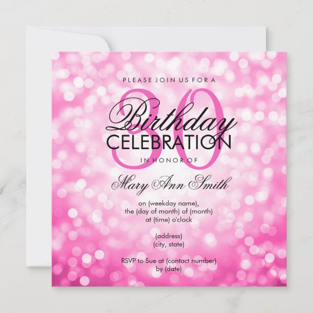 Elegant 30th Birthday Party Pink Glitter Lights Invitation (Front)