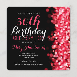 Elegant 30th Birthday Party Red Lights Invitation
