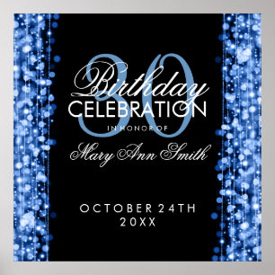 Elegant 30th Birthday Party Sparkles Blue Poster