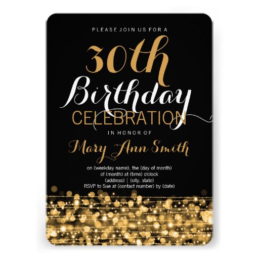 Elegant 30th Birthday Party Sparkles Gold Invitations