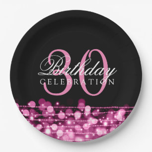 Elegant 30th Birthday Party Sparkles Pink Paper Plate