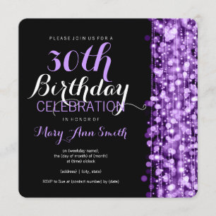 Elegant 30th Birthday Party Sparkles Purple Invitation