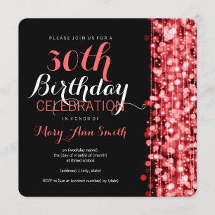 Elegant 30th Birthday Party Sparkles Red Invitation