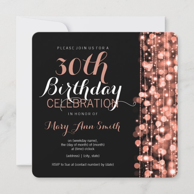 Elegant 30th Birthday Party Sparkles Rose Gold Invitation (Front)