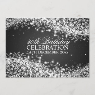 Elegant 30th Birthday Party Sparkling Wave Black Invitation