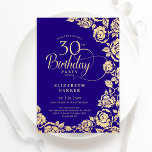 Elegant 30th Birthday Purple Gold Roses Invitation<br><div class="desc">Purple and gold floral 30th birthday party invitation. Elegant design featuring roses,  faux gold foil and typography script font. Trendy invite card perfect for a stylish female bday celebration. Can be customised to any age. Personalise with your own details. Printed Zazzle invitations or instant download digital printable template.</div>