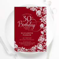 Elegant 30th Birthday Red Silver Roses
