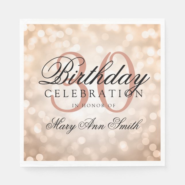 Elegant 30th Birthday Rose Gold Glitter Lights Napkin (Front)