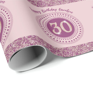 Elegant 30th Birthday Rose Gold Glitter & Stripes Wrapping Paper